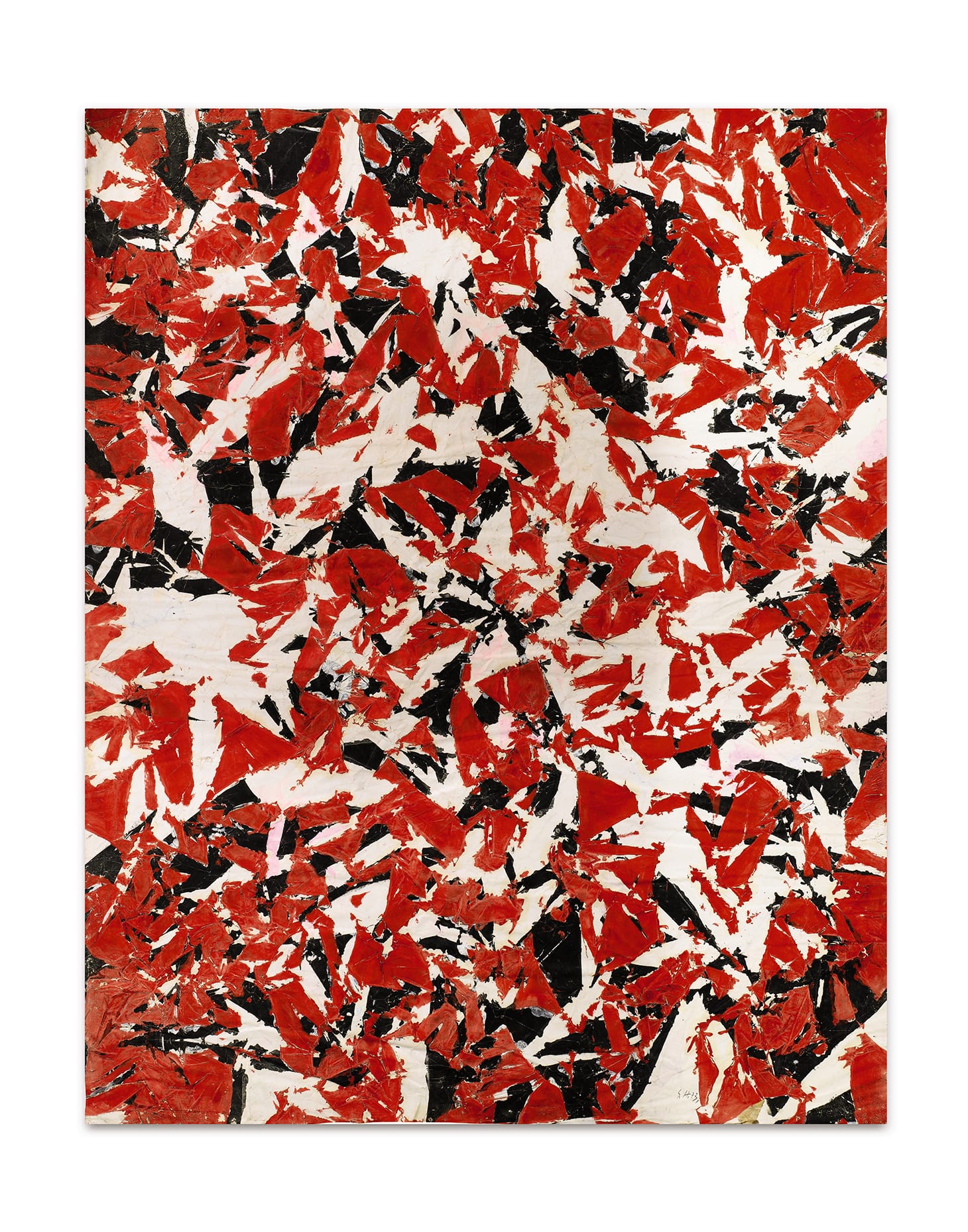Simon Hantaï, "Untitled (Double Sided)" (c. 1969; 1973), oil on canvas (one side), acrylic on canvas (other side), 46 7/8 x 37 inches (image courtesy Sotheby's)
