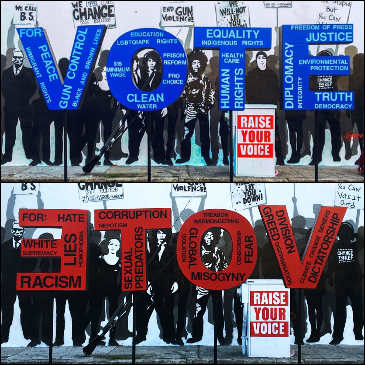 Alessandra Modolfi, "Vote" (2018), the individual letters are two-sided life size and will be carried by four people