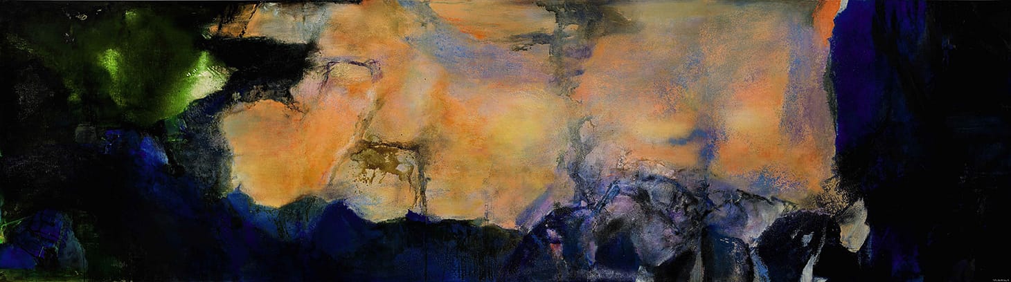 Zao Wou-Ki, "Juin-Octobre" (1985), oil on canvas (triptych), 110 ¼ x 393 ¾ inches (image courtesy Sotheby's) 