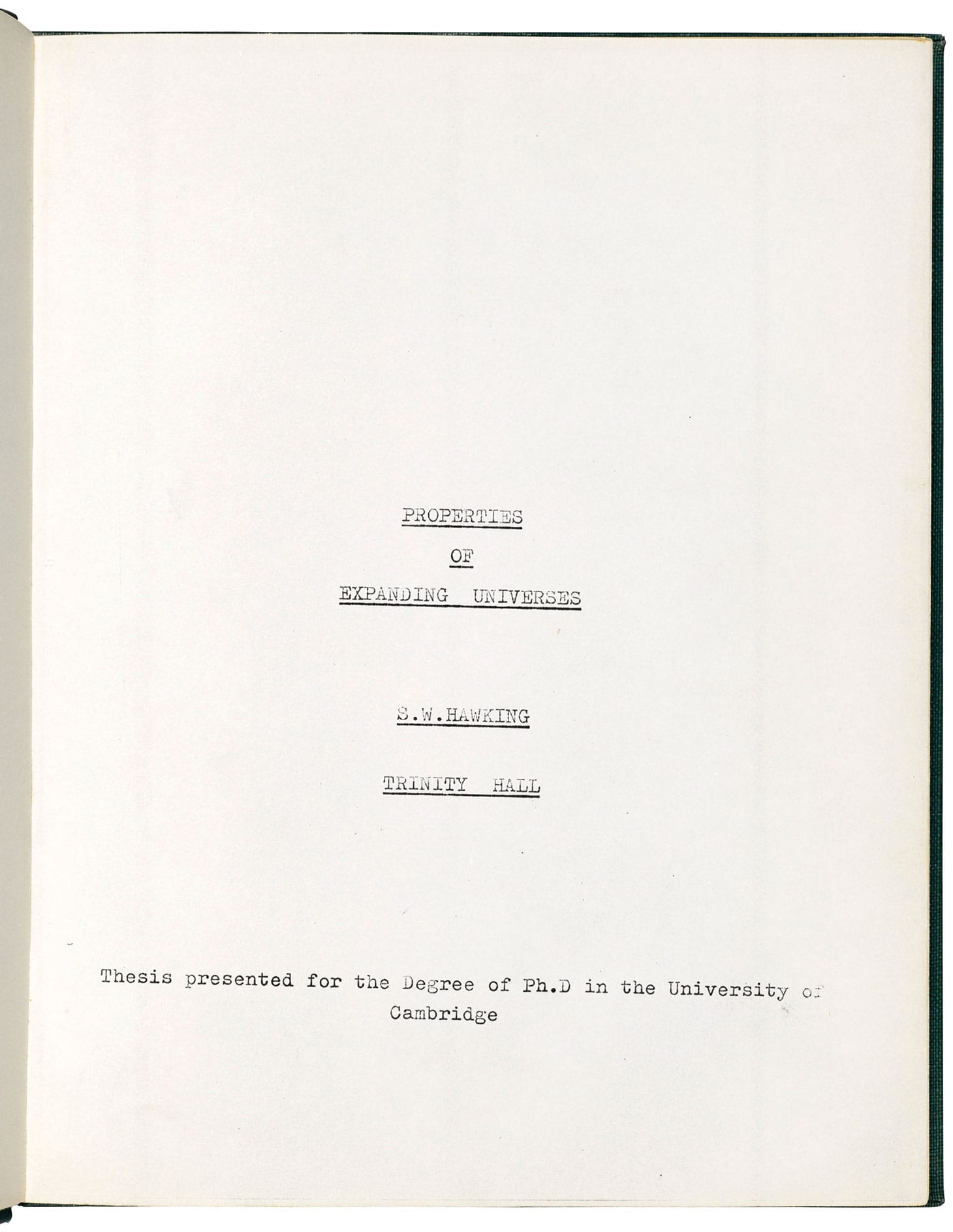 Stephen Hawking, "This dissertation is my original work" (October 15, 1965) (image courtesy Christie's)