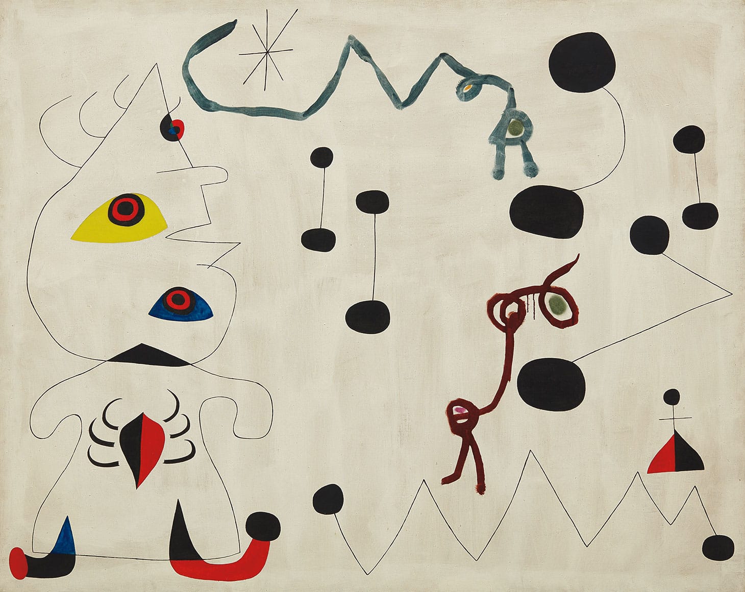 Joan Miró, "Femme dans la nuit" (1945), oil on canvas, 51 1/8 x 64 inches (image courtesy Phillips)