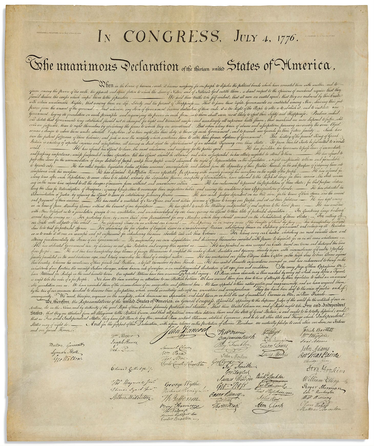 Declaration of Independence, in Congress, July 4, 1776, The Unanimous Declaration of the Thirteen United States of America. [Washington:] W. I. Stone for the Department of State, 4 July 1823 (image courtesy Christie's)