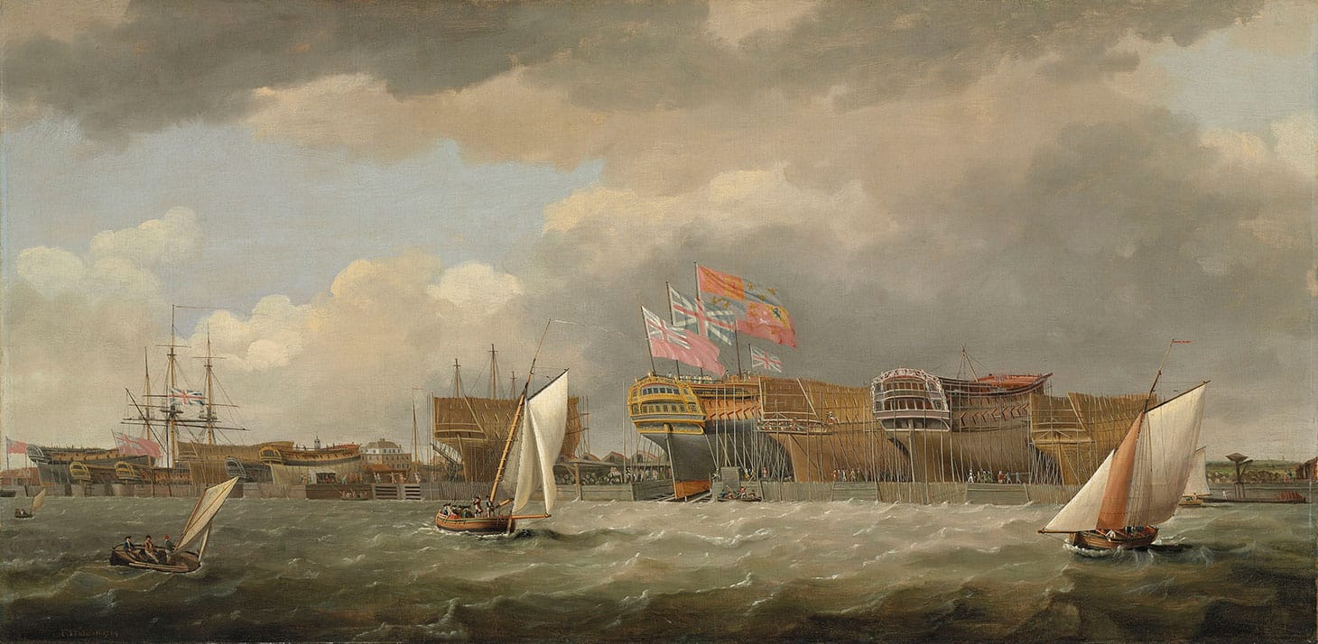 Francis Holman, "A View of Blackwell Yard From the Thames" (1784), oil on canvas, 30 1/4 x 61 3/8 inches (image courtesy Christie's)