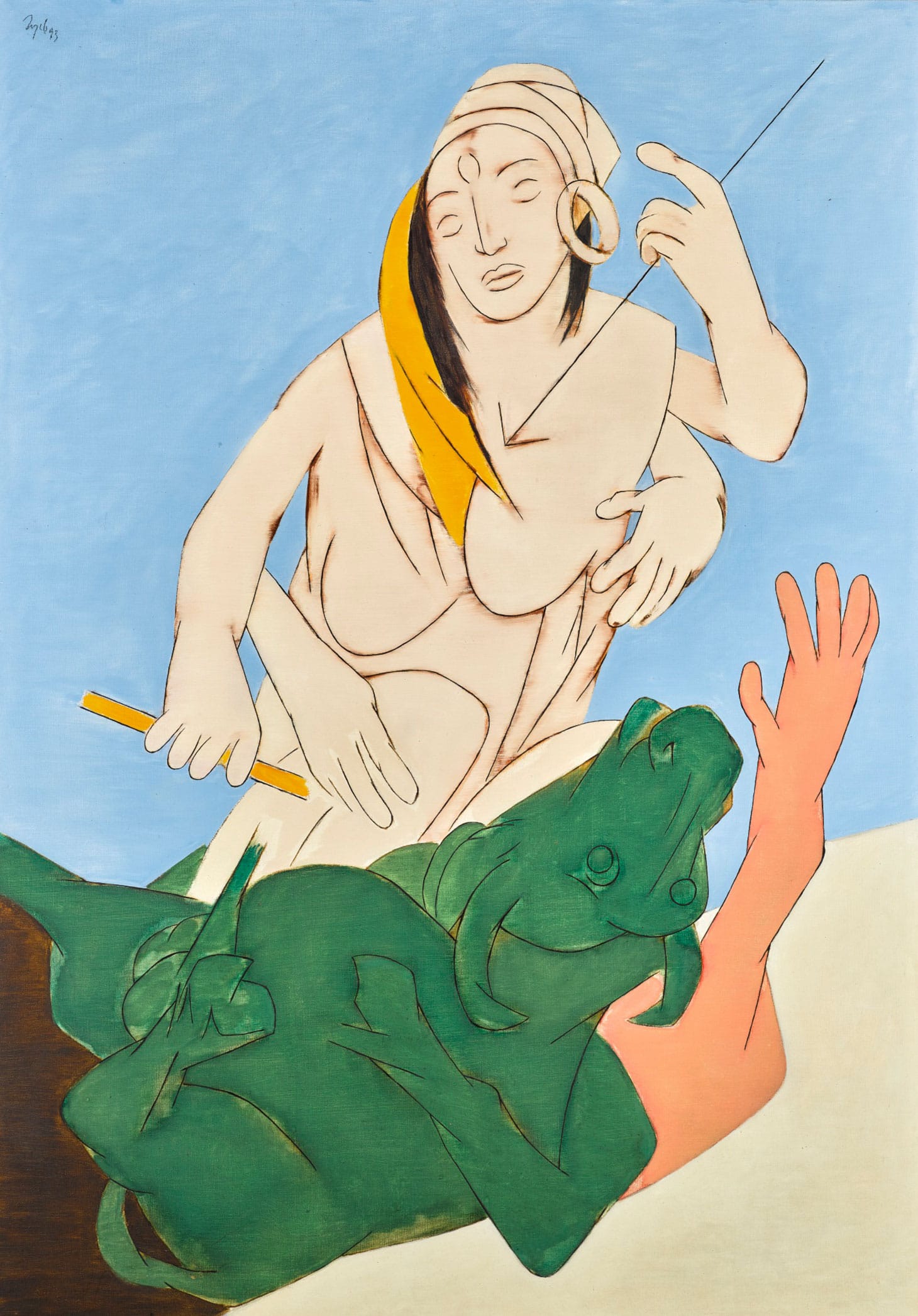 Tyeb Mehta, "Durga Mahisasura Mardini" (1993), acrylic on canvas, 58 7/8 x 41 1/4 inches (image courtesy Sotheby's)