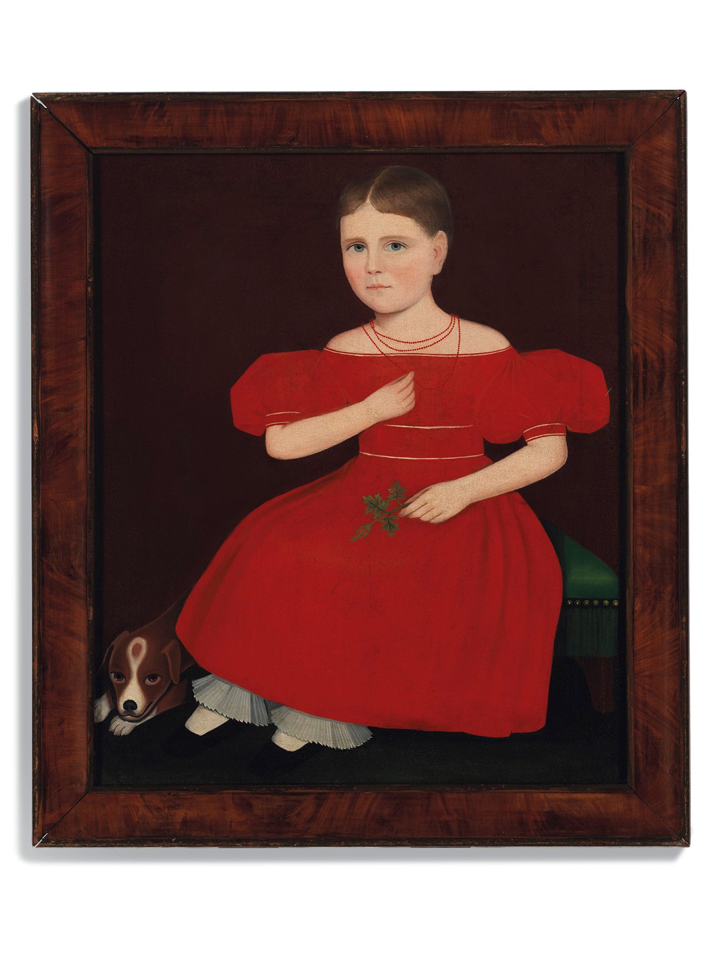 Ammi Phillips, "Girl in a Red Dress with a Dog" (c. 1830–35), oil on canvas, 32 1/2 x 26 3/4 inches (image courtesy Christie's)