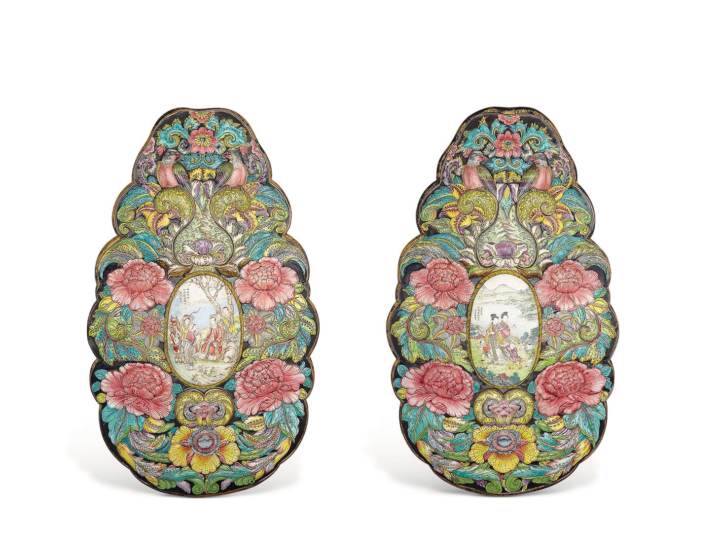 A massive pair of painted enamel plaques, Qianlong Period (1736–95), 29 3/4 inches high each (image courtesy Christie's)