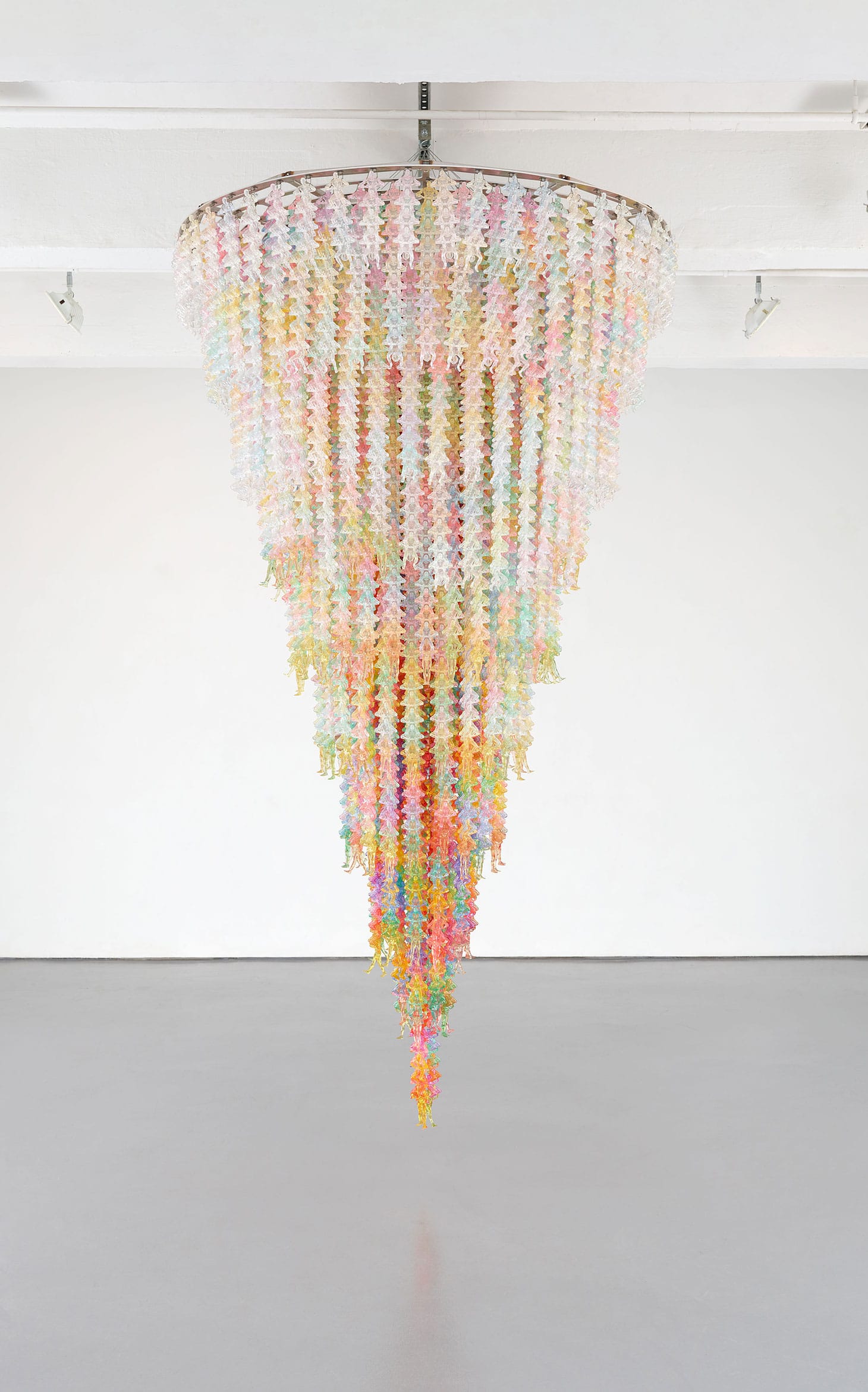 Do Ho Suh, "Cause & Effect" (2007), acrylic, aluminum disc, stainless steel frame, stainless steel cable, and monofi lament (© Do Ho Suh)