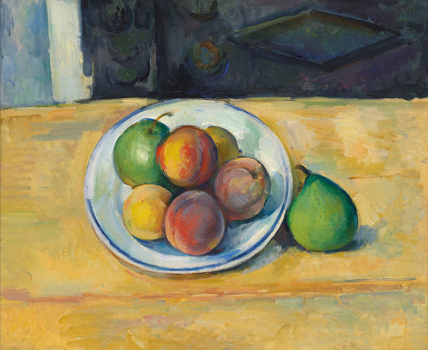 Paul Cézanne, "Nature morte de pêches et poires" (1885–87), oil on canvas, 15 x 18 1/8 inches (image courtesy Chrisitie's)