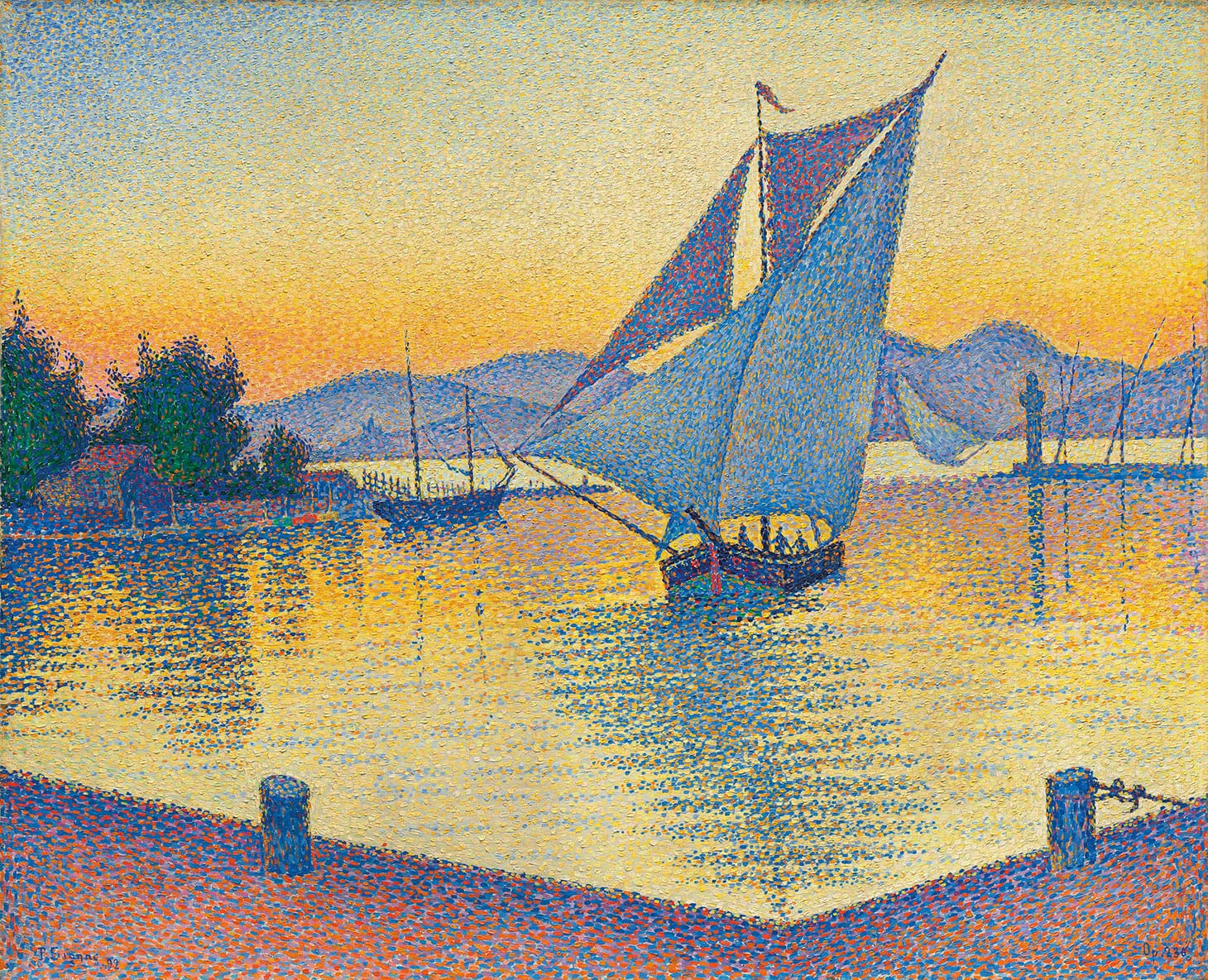 Paul Signac, "Le Port au soleil couchant, Opus 236 (Saint-Tropez)" (1892), oil on canvas, 25 5/8 x 32 inches (image courtesy Christie's)