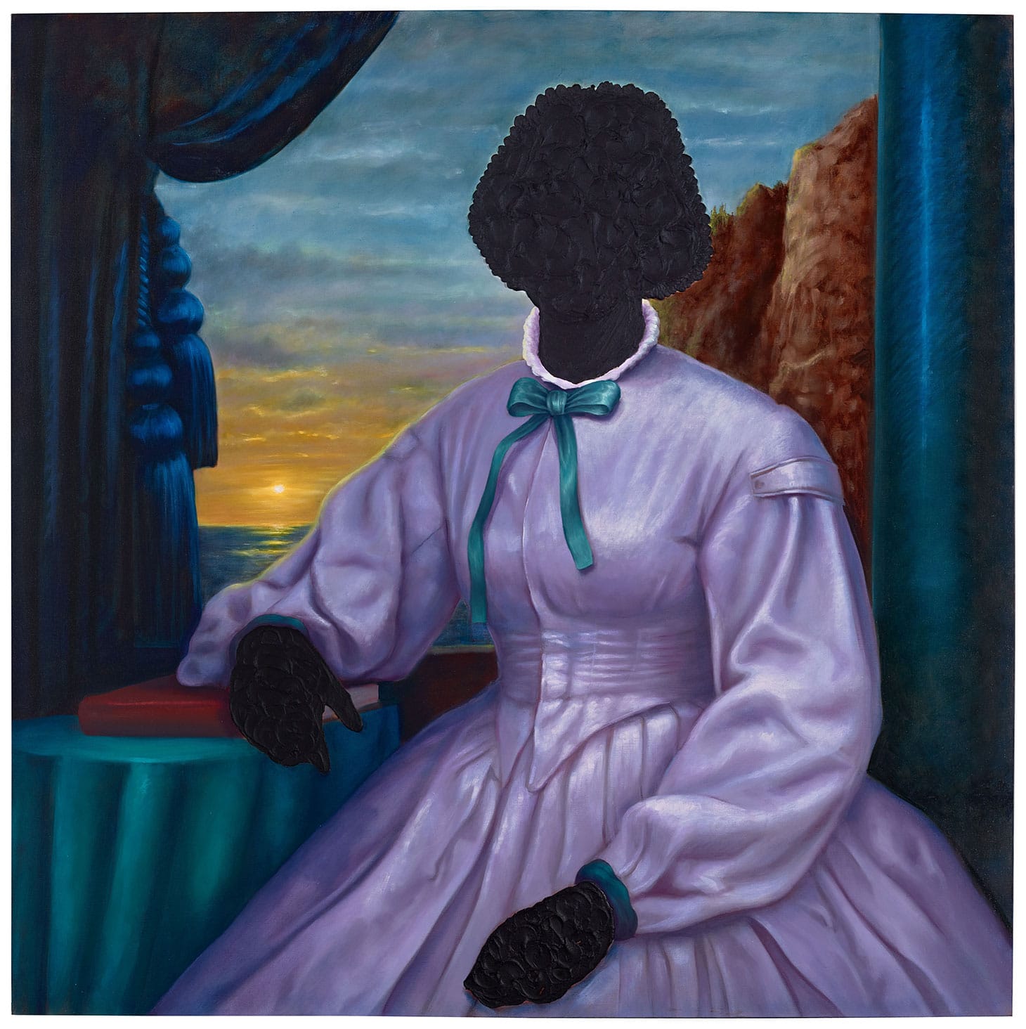 Titus Kaphar, "Page 4 of Jefferson’s 'Farm Book,' January 1774, Goliath, Hercules, Jupiter, Gill, Fanny, Ned, Sucky, Frankey, Gill, Nell, Bella, Charles, Jenny, Betty, June, Toby, Duna (sic), Cate, Hannah, Rachael, George, Ursula, George, Bagwell, Archy, Frank, Bett, Scilla, ? , 2" (2018), oil on canvas on support panel (© Titus Kaphar)