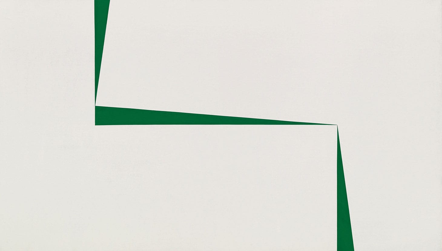 Carmen Herrera, "Blanco y Verde" (1966–67), acrylic on canvas, 40 x 70 inches (image courtesy Sotheby's)