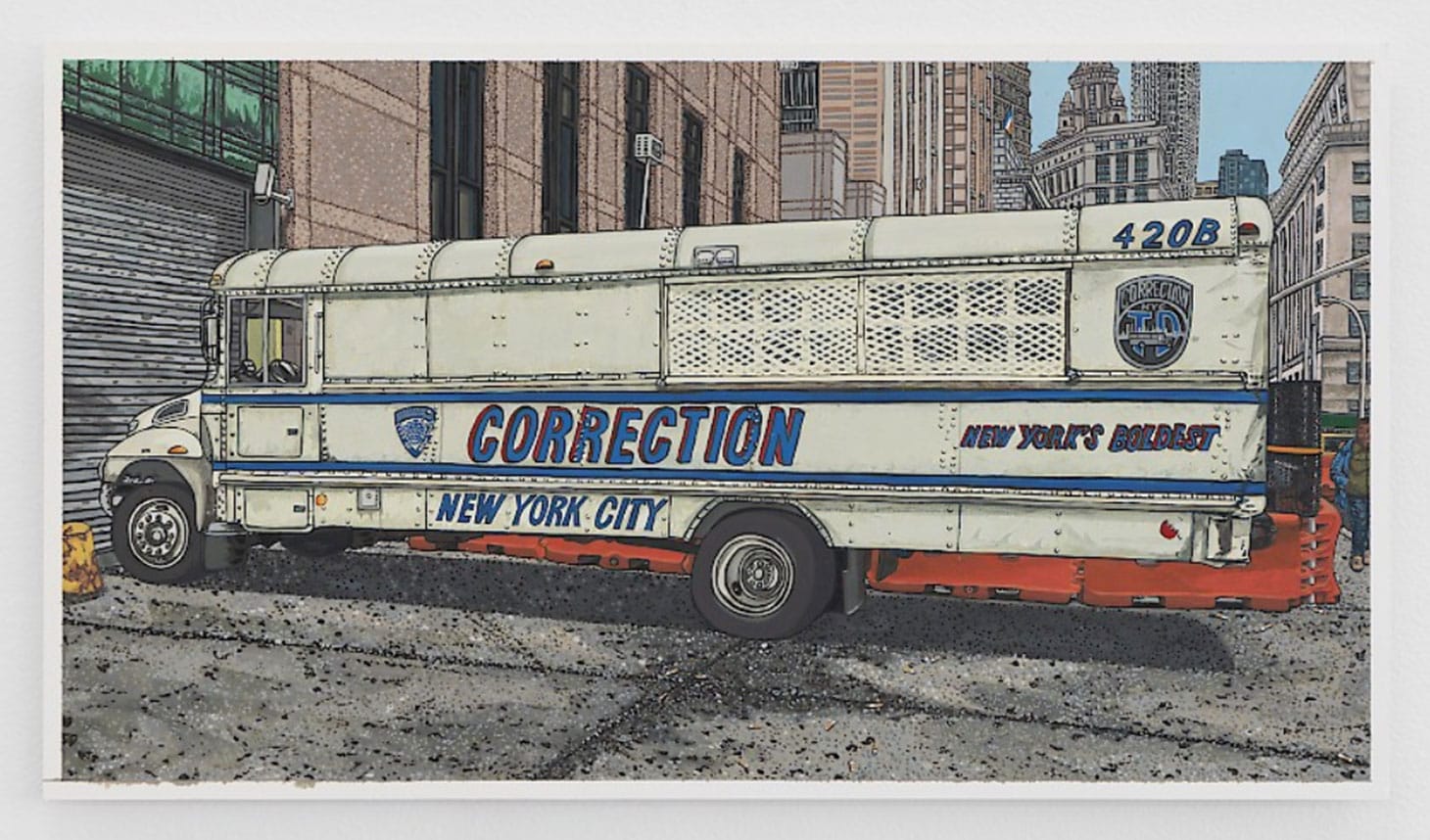 "Correction" (2019) acrylic and carbon transfer on Bristol paper, 15 5/8 x 11 1/8 inches (image courtesy Callicoon Fine Arts)