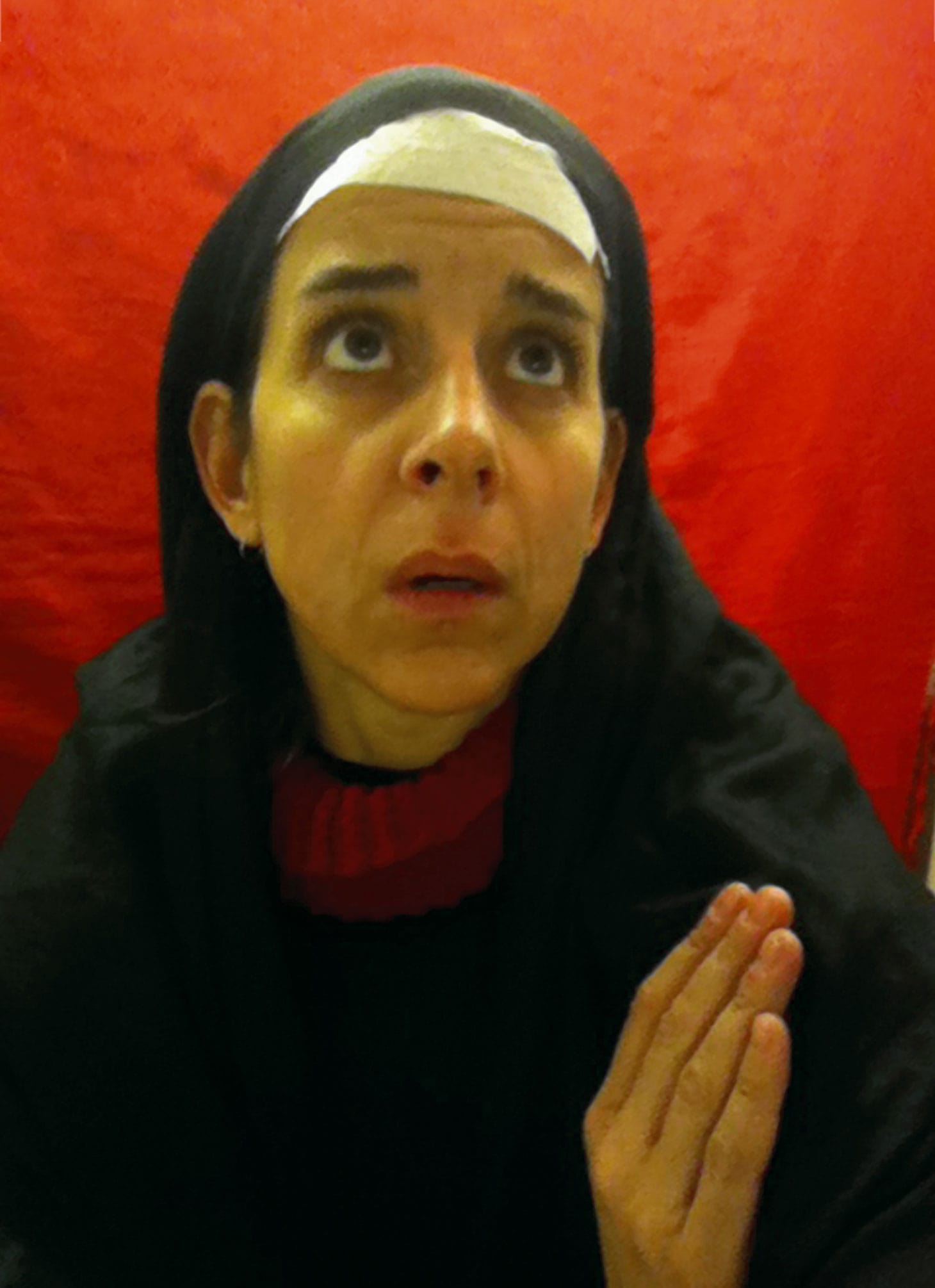 Nina Katchadourian, “Lavatory Self-Portrait in the Flemish Style #6” (2011, from “Seat Assignment” project, 2010–ongoing), C-print, 13.75 x 10 inches (all images courtesy the artist, Catharine Clark Gallery, and Fridman Gallery unless otherwise noted)