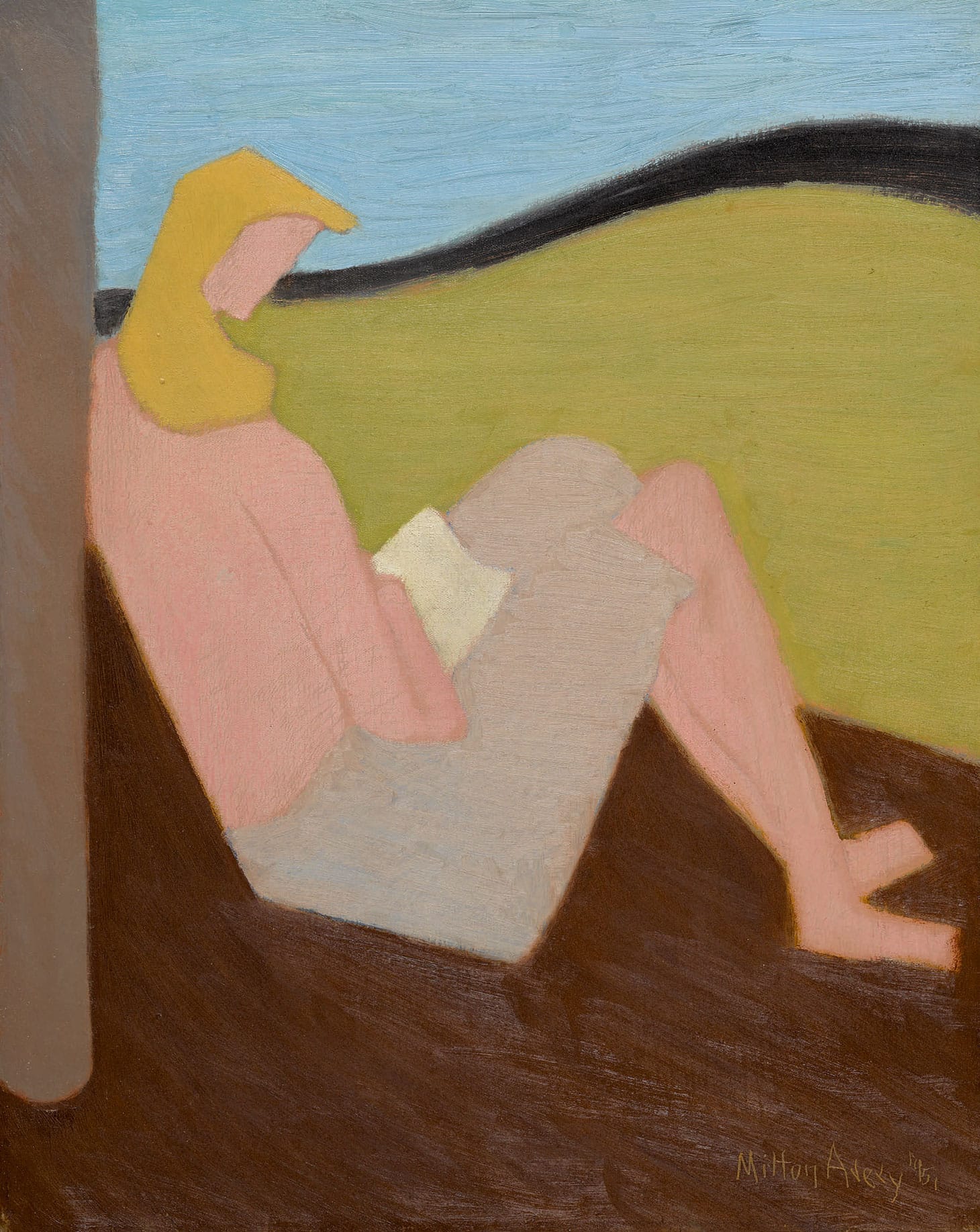 Milton Avery, "Portrait of the Artist's Daughter Reading" (1951), oil on canvas, 20 x 16 inches (image courtesy Sotheby's)