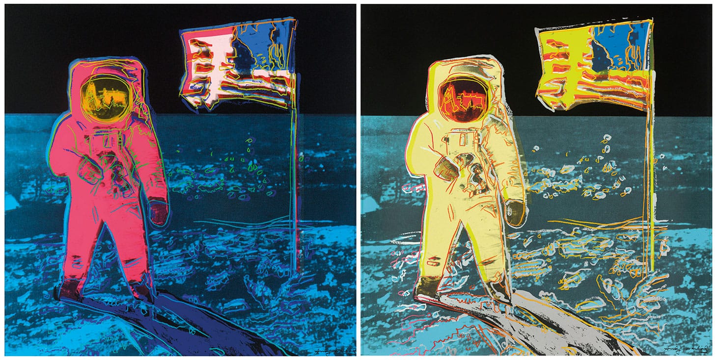 Andy Warhol, "Moonwalk" (1987), the complete set of two screenprints in colors, on Lenox Museum Board, image and sheet: 964 x 964 mm. each (image courtesy Christie's)