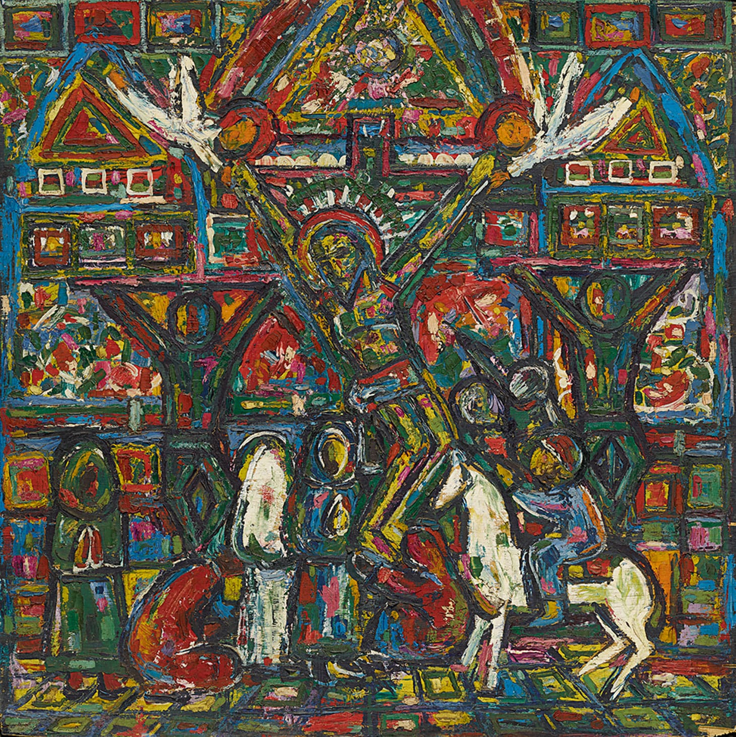 Francis Newton Souza, "Golgotha in Goa" (1948), oil on plywood, 35 1/2 x 35 3/8 inches (image courtesy Sotheby's)