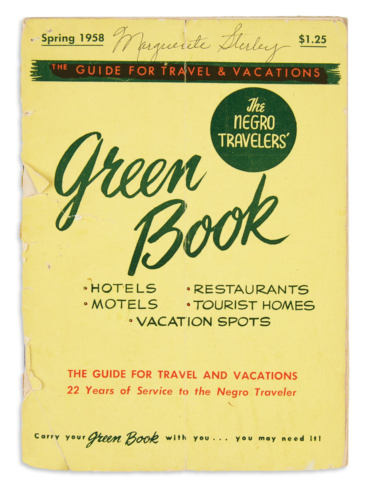 Victor H. Green, <em>The Negro Travelers Green Book</em>, New York, 1958 (image courtesy Swann Galleries)