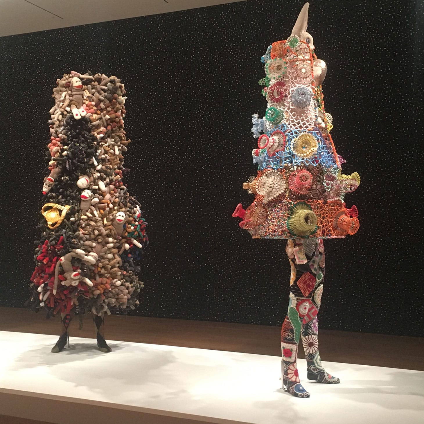 Nick Cave, “Soundsuit” (2013), mixed media, including sock monkeys, sweaters, and mannequin, 105 x 48 x 36 inches