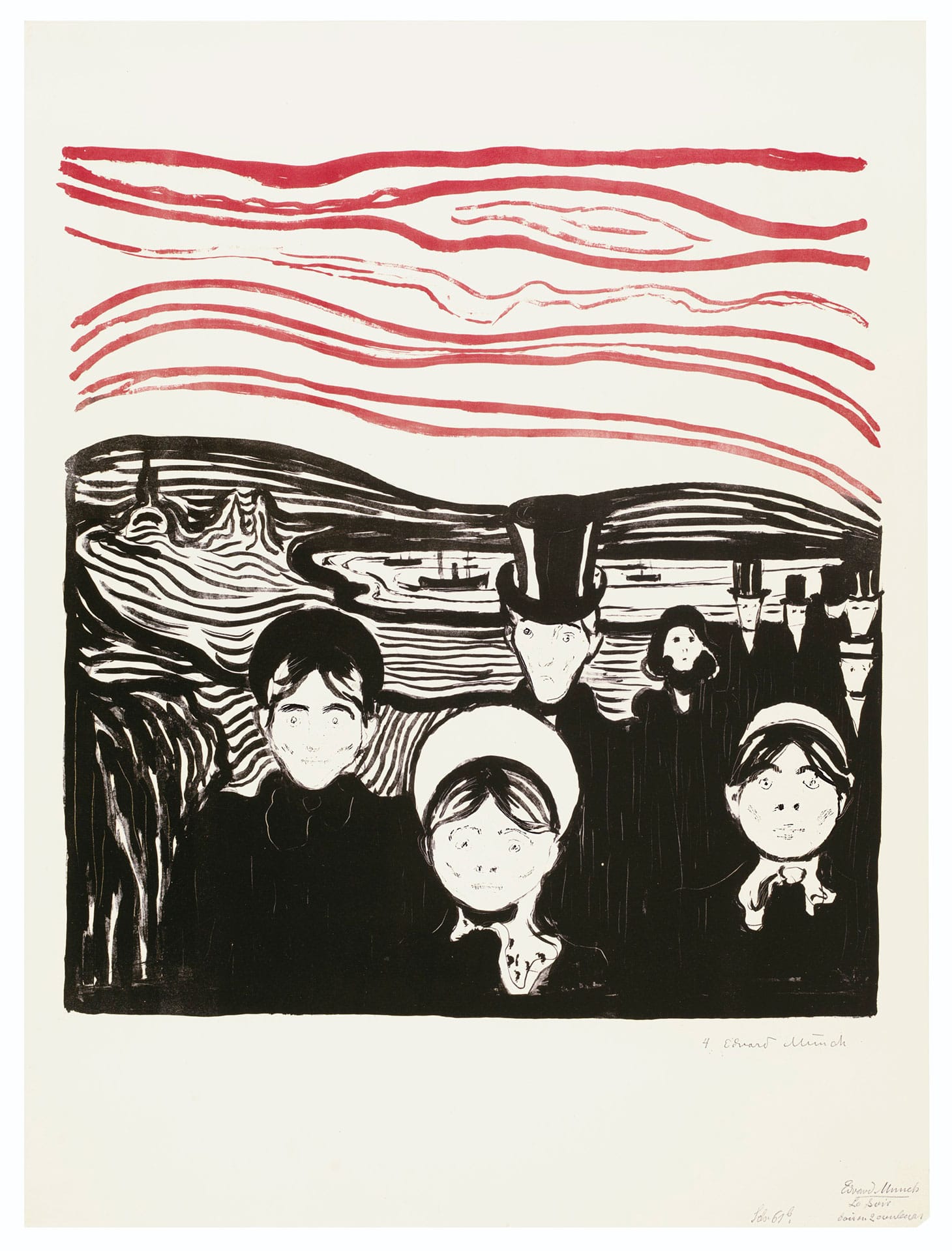 Edvard Munch, "Angst, from Album des Peintres Graveurs" (1896), lithograph in red and black, on wove paper (image courtesy Christie's)