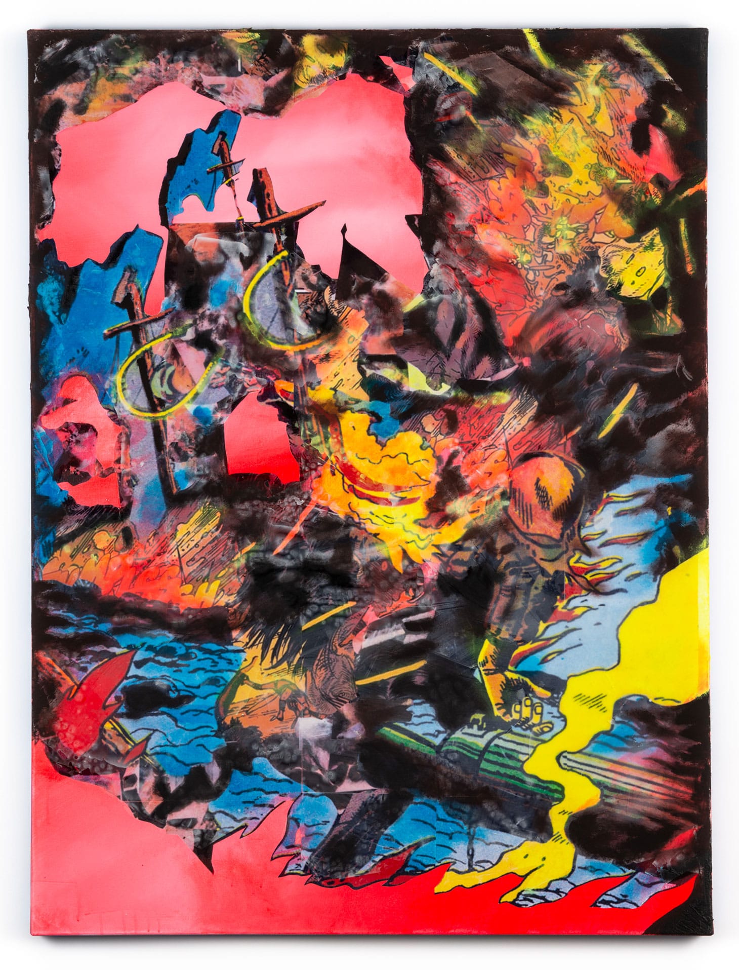 Rushern Baker IV, "Fire Man" (2019), acrylic, paper, resin, and ceramic tile adhesive on canvas, 48 x 36 inches (all images courtesy Hemphill Fine Arts)