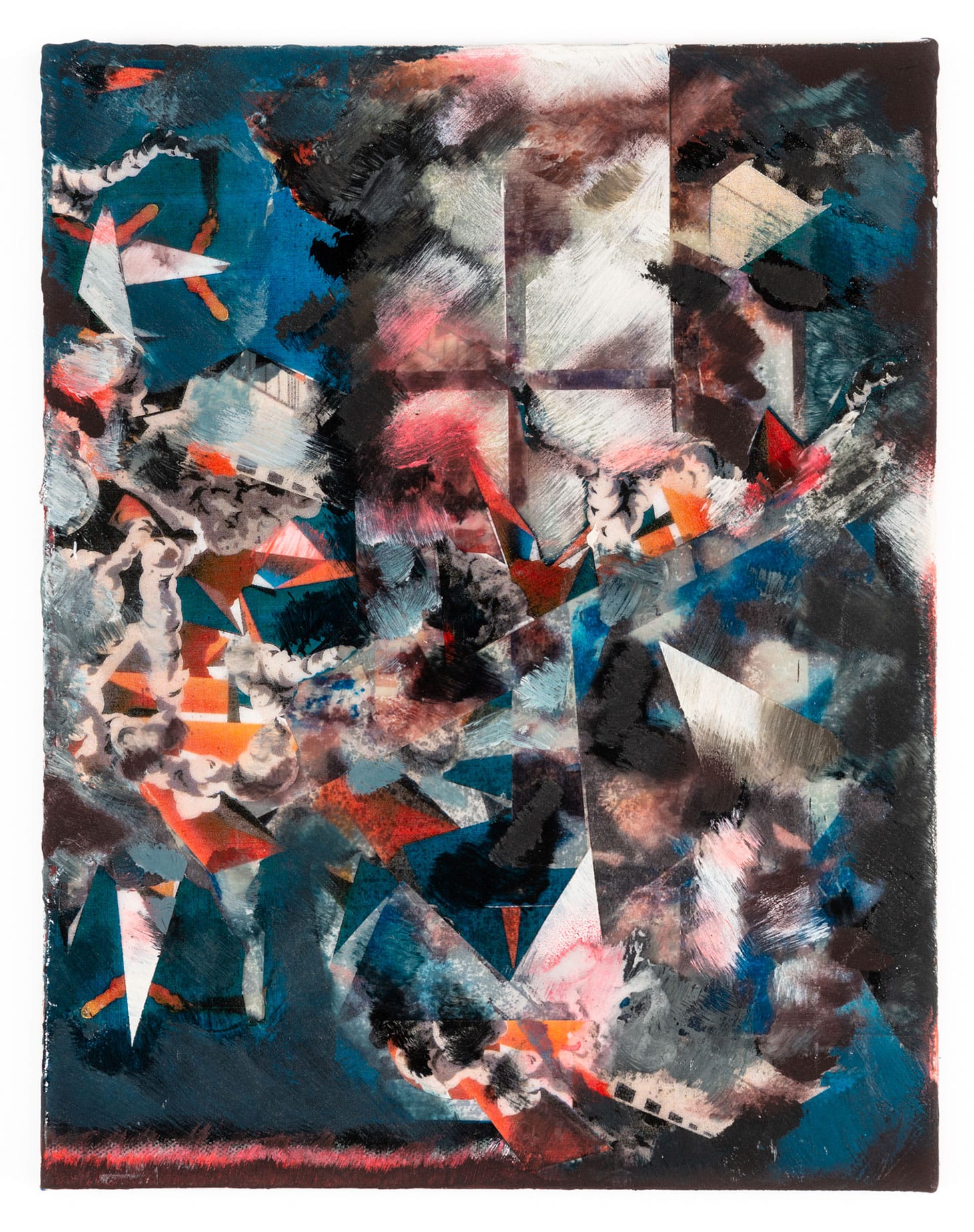 Rushern Baker IV, "Untitled (Dissolving Structure)" (2018), acrylic, paper, resin, and ceramic tile adhesive on canvas, 14 x 11 inches