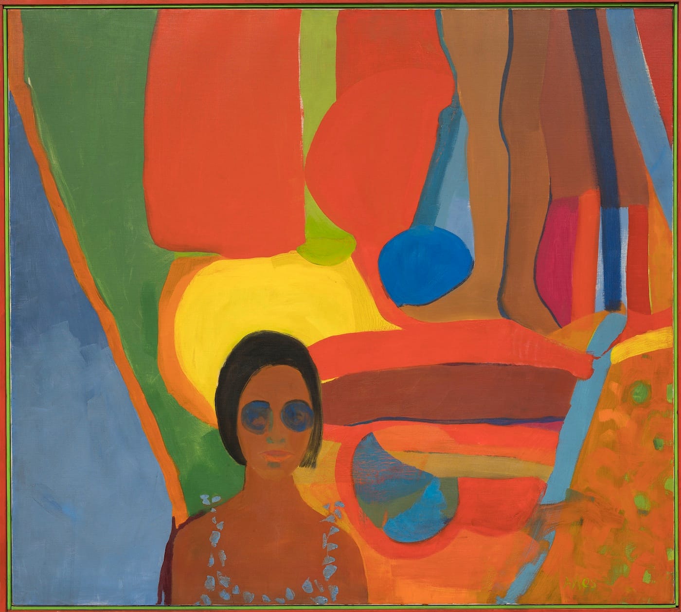 Emma Amos, "Baby" (1966), oil on canvas, 46 1/2 x 51 inches (© Emma Amos, courtesy the artist and RYAN LEE Gallery, New York)