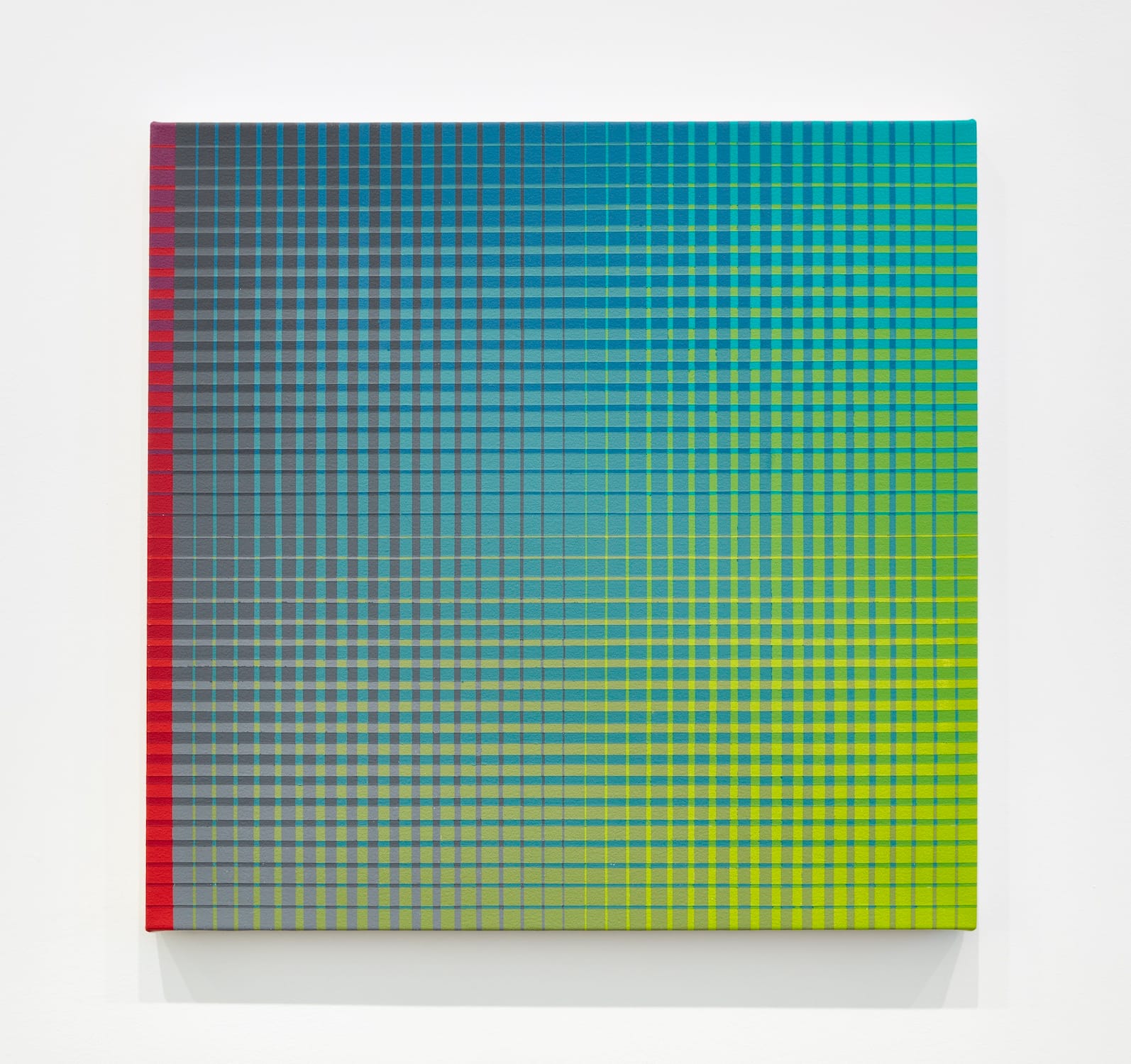 Sanford Wurmfeld, "II-12 (DN-BG/N-G) + B/1(R)" (2018), acrylic on canvas, 30 x 31 inches 