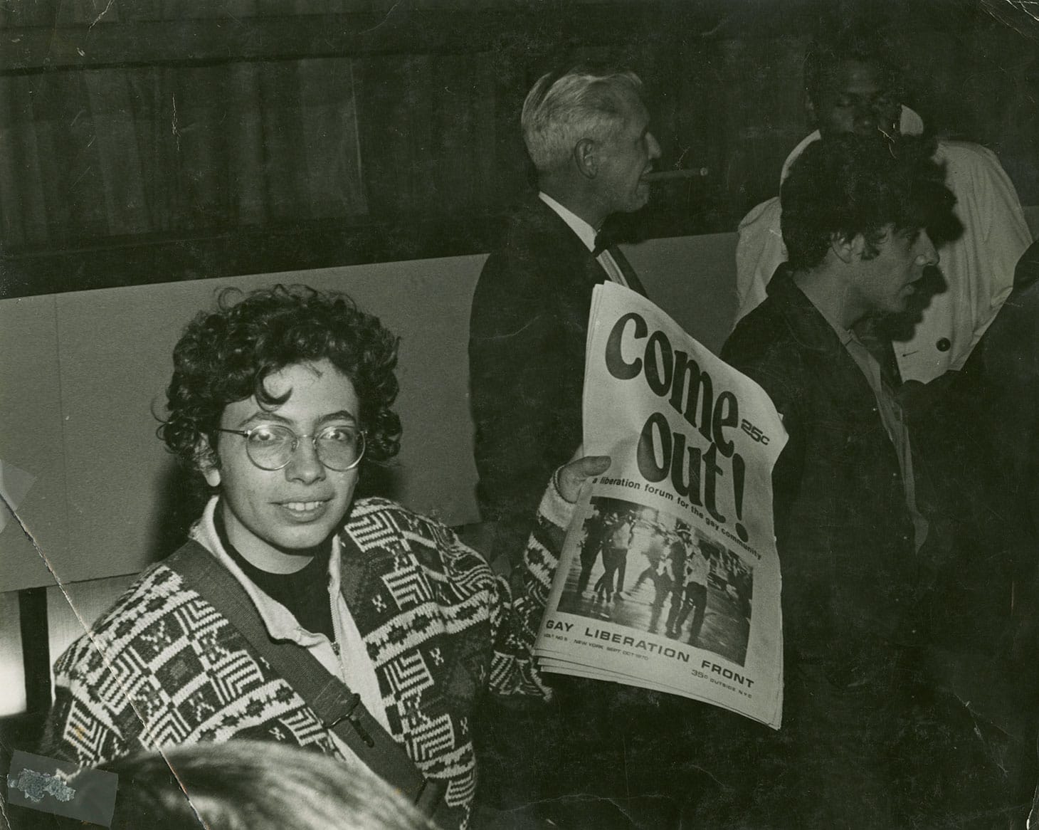 Martha Shelley sells Gay Liberation Front paper during Weinstein Hall demonstration (1970 (photo by Diana Davies, all images courtesy New York Public Library, Manuscripts and Archives Division)