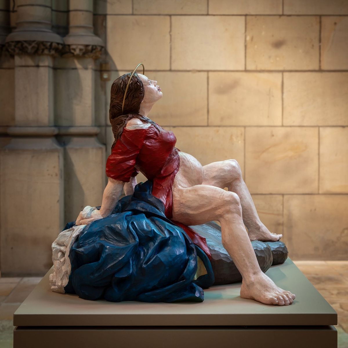 Sculpture of Virgin Mary in Labor Beheaded in Austrian Cathedral