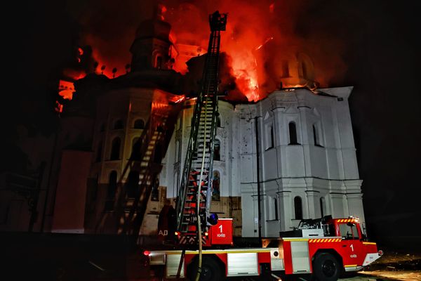 Historic Kyiv Cathedral Ablaze After Russian Strikes