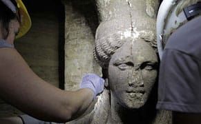 Marble Caryatids and Panel Discovered in Greece's Largest Tomb
