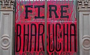 A message painted on a window of Cooper Union's Foundation Building in April 2013. (courtesy Free Cooper Union)