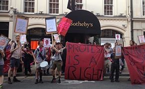 Sotheby's Cleaners and Porters Protest Outside London Contemporary Art Sale