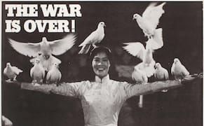 Phil Ochs, Cora Weiss, and Dan Luce, "The War is Over!" (1975), lithograph on paper (Collection of Merrill C. Berman, courtes