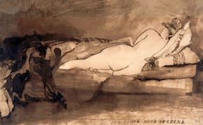Victor Hugo, "Sub clara nuda lucerna" (undated, late 19th century) pen and brown ink wash over graphite pencil on vellum pape
