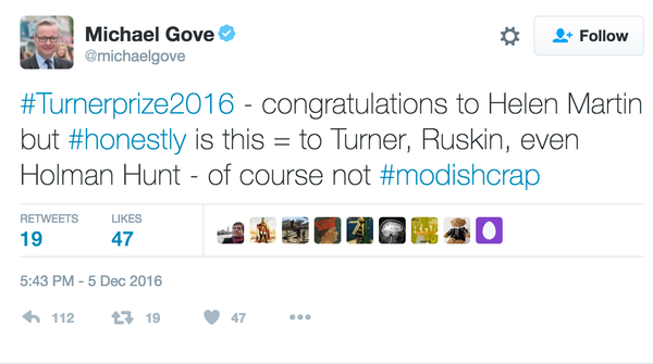 British MP Thinks the 2016 Turner Prize Winner Doesn't Measure Up to the Victorians