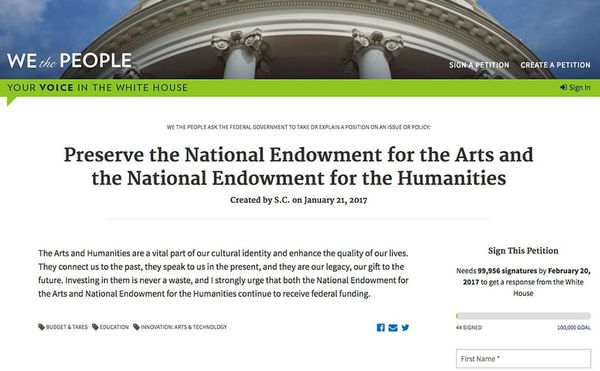 Two White House Petitions to Save the NEA and NEH Aren't Registering Signatures