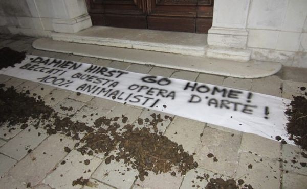 Animal Rights Activists Protest Damien Hirst Show in Venice with 88 Pounds of Dung [UPDATED]