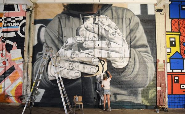 BKFOXX mural in progress at Market Surplus