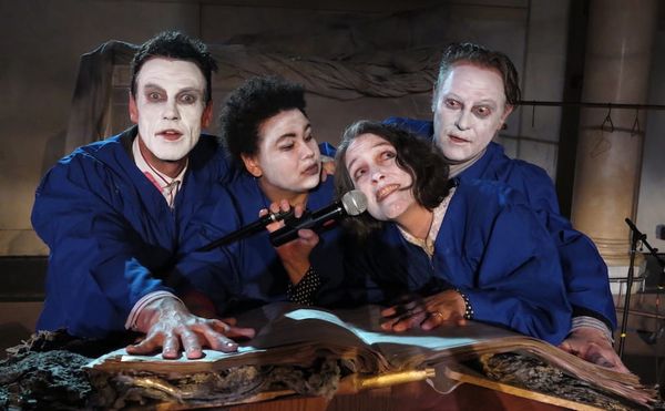 Aidan O'Shea, Regina Strayhorn, Ayun Halliday, and Ben Watts in Faust 3: The Turd Coming, or The Fart of the Deal (all photos