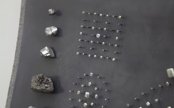Detail of John Stoney, "Gems" (2017), elemental aluminum, antimony, bismuth, cadmium, indium, iron, lead, nickel, silver, tin