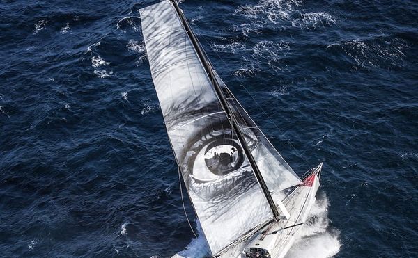 The Vivo à Beira boat, with JR's work on its sail, on July 24 (photo courtesy JR)