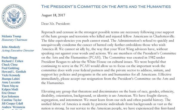 Members of President’s Arts Committee Resign en Masse in Protest of Trump [UPDATED]