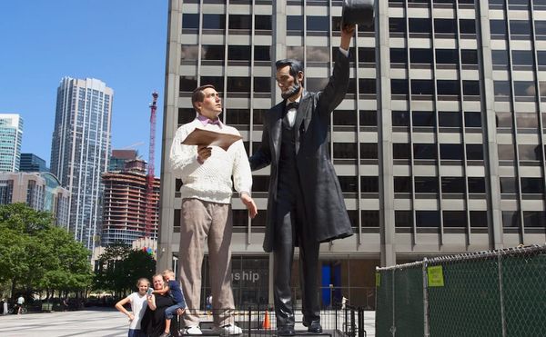 Sculpture of Abe Lincoln Confusingly Includes Generic White Man Sporting "a Dad Look"