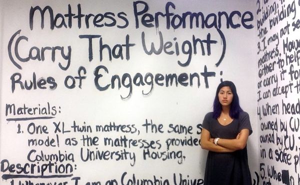 Emma Sulkowicz and the rules of engagement of "Mattress Performance (Carry That Weight)" (2014–15) (via Wikimedia Commons)