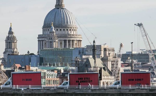 Activism Imitates Art in London's "Three Billboards Outside Grenfell Tower" Protest