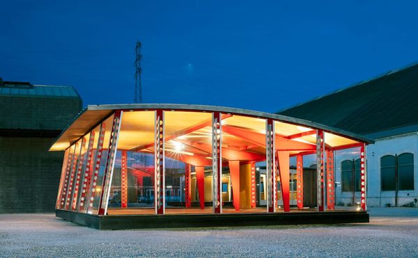 Night view of Jean Prouvé, “Ecole de Villejuif” ("Villejuif School," 1949) (all photos by Victor Picon courtesy LUMA Arles)