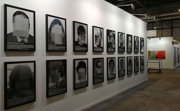 Santiago Sierra, "Political Prisoners in Contemporary Spain" (2018) on view at the Helga de Alvear booth during the installat