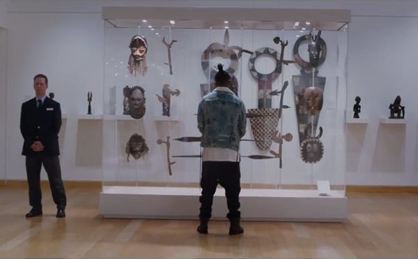 The "Museum of Great Britain" scene from Black Panther (2018) (courtesy Walt Disney Studios Motion Pictures)