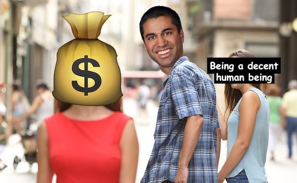 A version of the "distracted boyfriend" meme featuring Federal Communications Commission chairman Ajit Pai (Benjamin Sutton/H